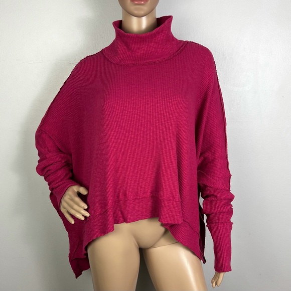 FREE PEOPLE PINK LONG SLEEVE RIBBED TOP - Picture 2 of 9
